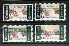 1969 Experimental Precancel Christmas #1384a 1384 set of 4  MNH -Free Shipping