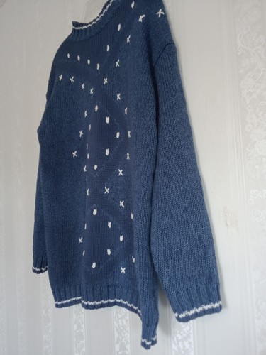 Vintage Blue Diamond Chunky Knit Sweater Size S Lizwear Mock Neck Oversized - Picture 4 of 8