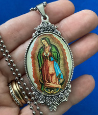 Rare Our Lady of GUADALUPE Devotion Necklace Pendant Saint Medal 30" Chain