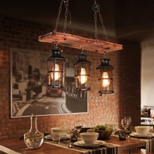 Farmhouse Rustic Wood Chandelier Vintage Industrial Dining Pendant Ceiling Light