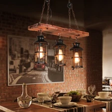 Farmhouse Rustic Wood Chandelier Vintage Industrial Dining Pendant Ceiling Light