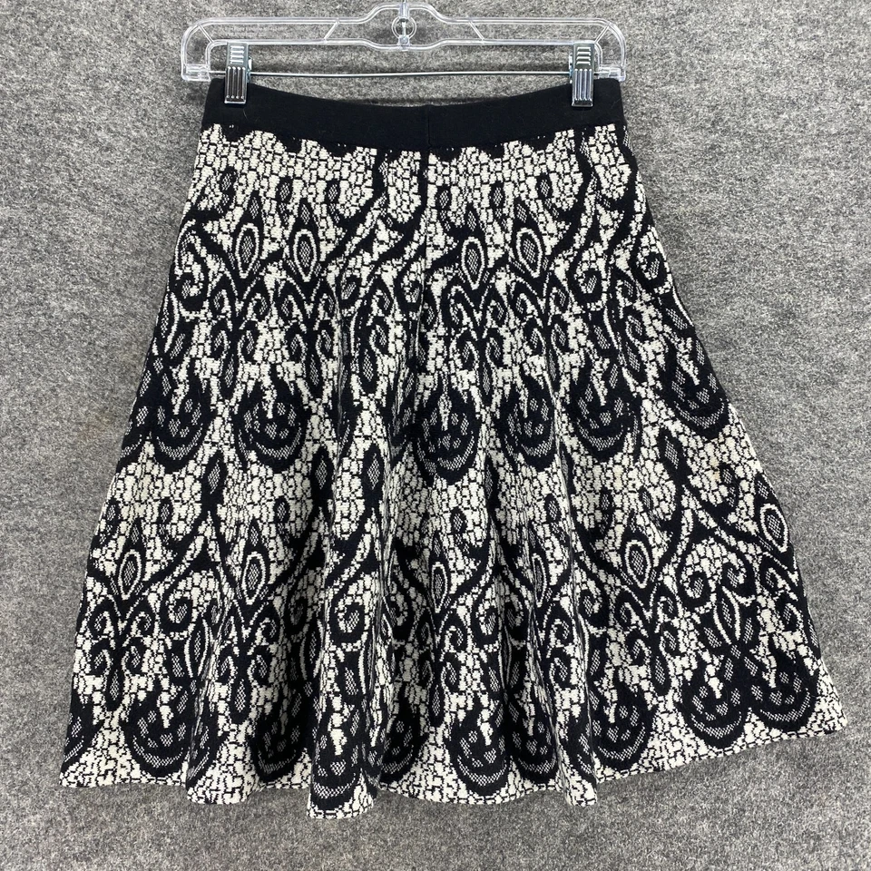 Falda Cynthia Rowley para mujer XS negra geométrica línea A midi tiro medio algodón informal Foto 2 de 4