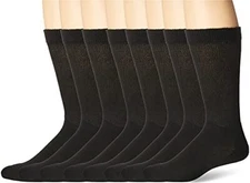 Men's Extra Wide Non-Binding Top Crew Socks with Coolmax Fiber 8 Pairs Black ...