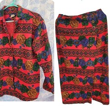 Vintage 80 Outfit Breeches Floral Skirt Short Top Matching Set Retro Disco Aztec