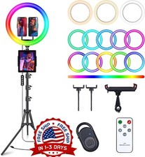 Anillo de luz LED con 48 modos de colores RGB y soporte para tr pode de 63" NEW