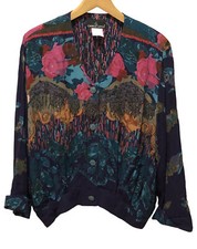 80s Vintage CAROLE LITTLE Womens 14 Jacket Top Floral Retro Beaded Granny Core