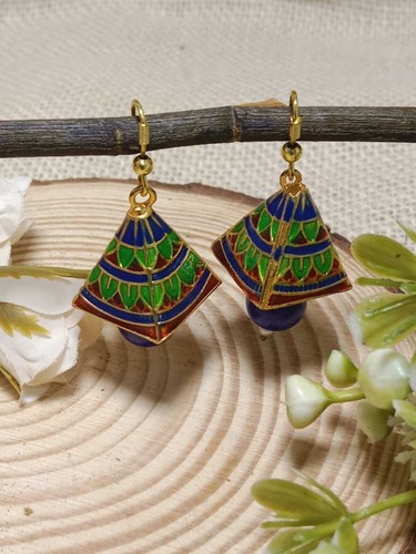Bollywood Indian Small Multicolor Meenakari Gold Plated Jhumka Jhumki Earring - Picture 18 of 22