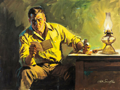 Arthur Sarnoff - Man Reading Note in Candlelight (1954) Signed - 17
