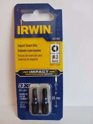 Irwin #1837385 Impact Insert Bit, #3 SQUARE, 2PK, 1