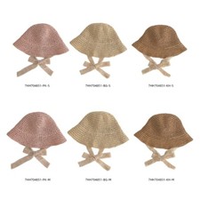 Kids Straw Hat Fashionable Sunhat Toddlers Tied Fisherman Caps Solid Bonnet