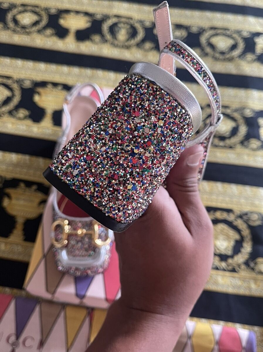 NEW GUCCI Glitter Horsebit Slingback Pumps Shoes Lovelight NEW GUCCI Glitter Horsebit Slingback Pumps Shoes Lovelight