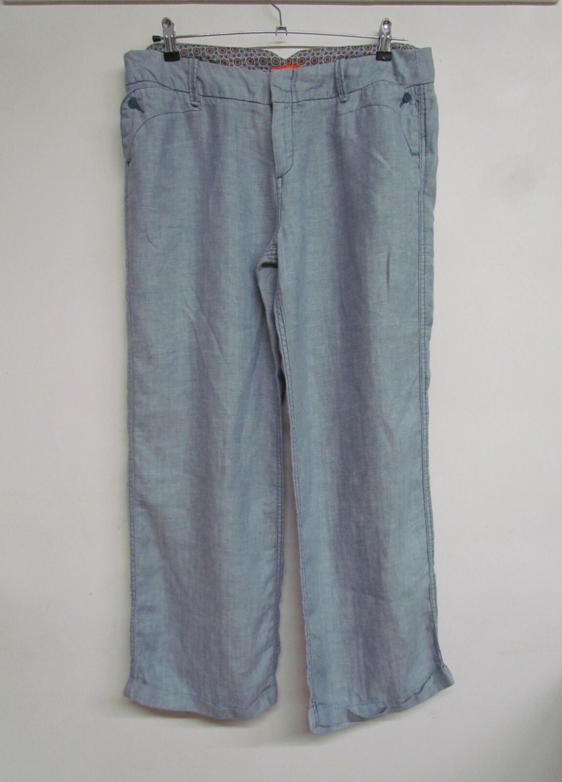 White Stuff Womens Blue Linen Wide Leg Trousers Size 16 RW AK331 LG