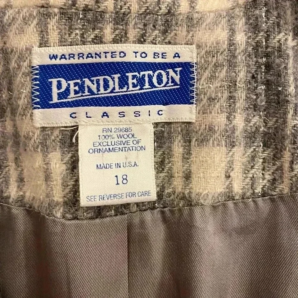 Blazer Pendleton Mujer Lana Cuadros Vintage Bolsillos Forrado Gris Crema Plata 18 Foto 4 de 4