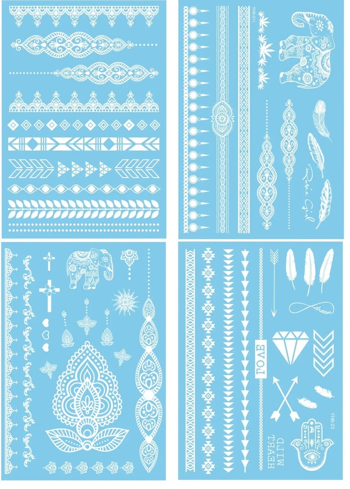 JIAMEI Weiße Henna Schmuck Tattoo Temporary Body Kette Ring Tattoos Hochzeit Spitze