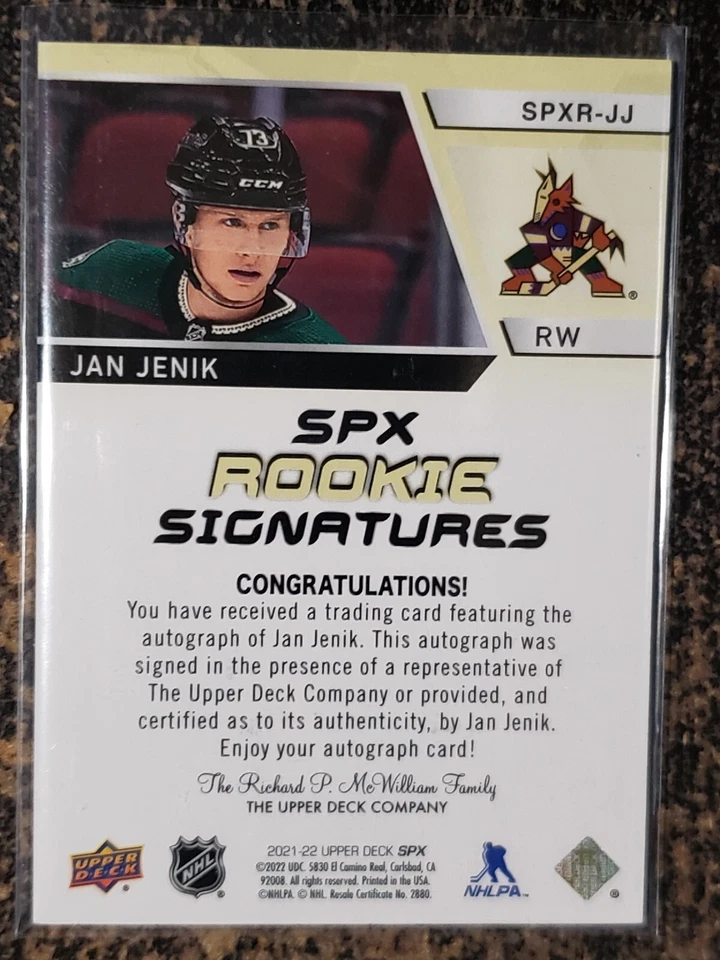 2021-22 SPx JAN JENIK Rookie Signatures! #SPXR-JJ Arizona Coyotes! - Image 2 of 2