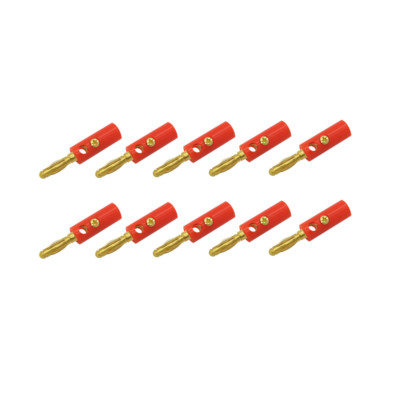 10x Bananenstecker rot vergoldet für Lautsprecherkabel bis 4 mm Bananen Stecker 
