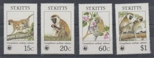 ST KITTS 1986 WWF GREEN MONKEY SET (4) MNH (ID:884/D65177)