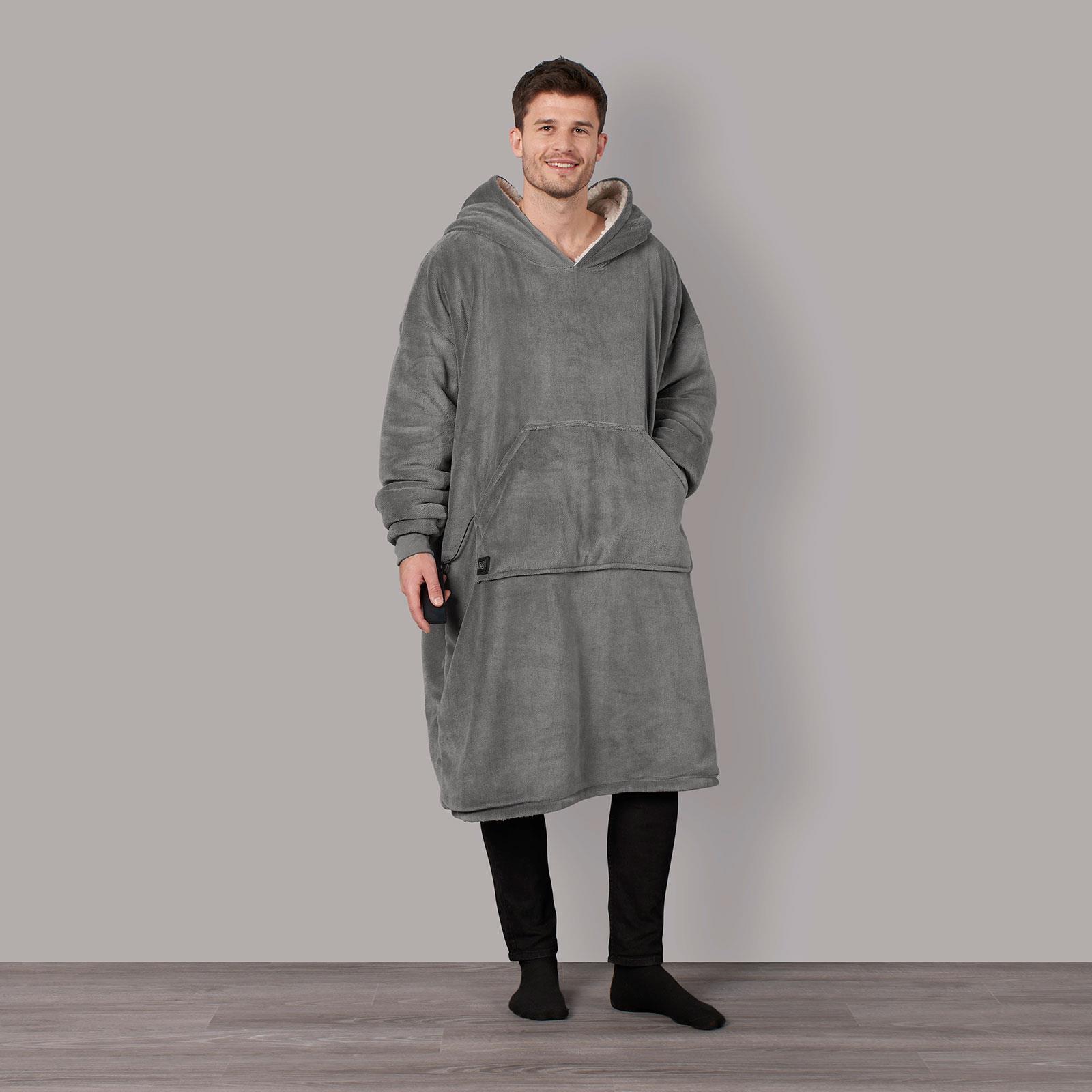 Heated Hoodie Blanket Extra Long Oversized Warm Fleece Sherpa Throw USB