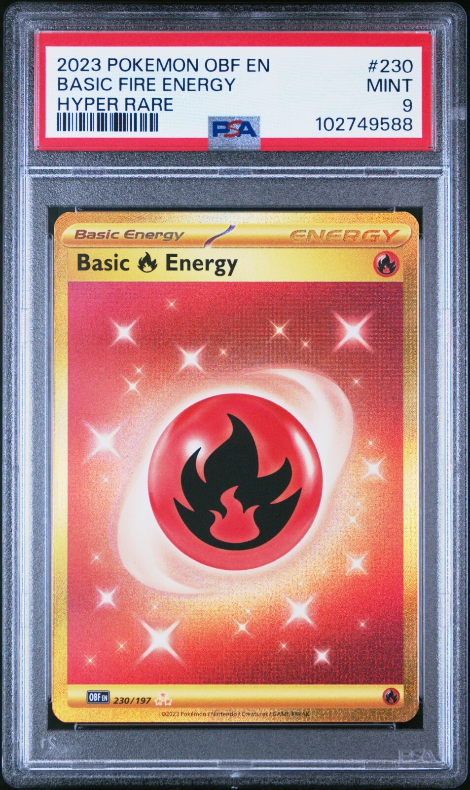 PSA 9 POKEMON OBSIDIAN FLAMES BASIC FIRE ENERGY 230/197 HYPER RARE PSA 9