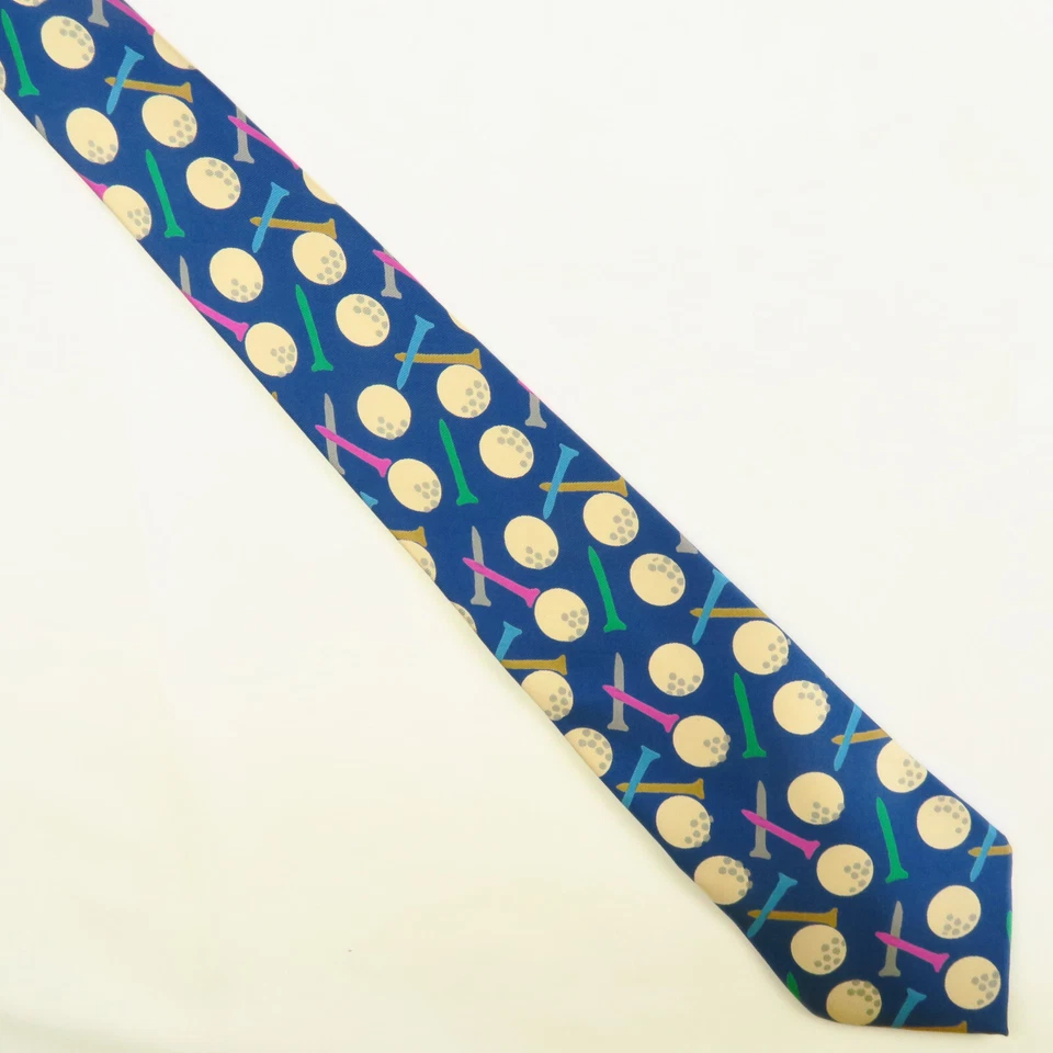 Lillian Vernon Hombres Corbata Cuello Azul Pelotas de Golf Camisetas Novedad Estampado Seda 54x3.25 Foto 2 de 4