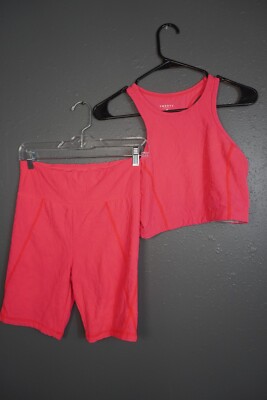 Twenty Montreal Womens Neon Pink Biker Shorts Sports Bra Set Size Medium-  Large