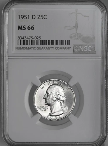 1951-D  25C WASHINGTON SILVER QUARTER  NGC MS66  #8343475-025 TONING STREAKS REV
