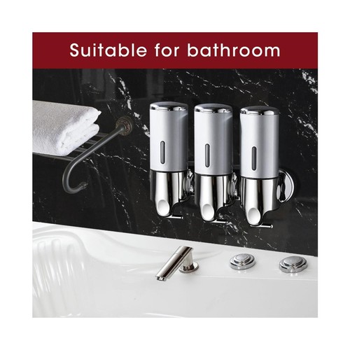 3 Bottles Bathroom Shower Soap Dispenser Shampoo Gel Pump Wall 1500ml Silver - Picture 3 of 10