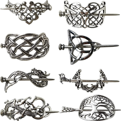 GXXMEI 8PCS Hair Clips, Viking Celtic Hair Sticks, Celtic Knot Hairpin, Retro Si - Picture 5 of 12