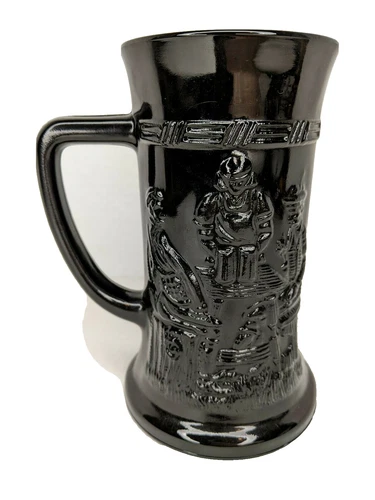 Black Milk Glass Beer Stein Tiara Exclusive Indiana Vintage Tavern Scene 6"