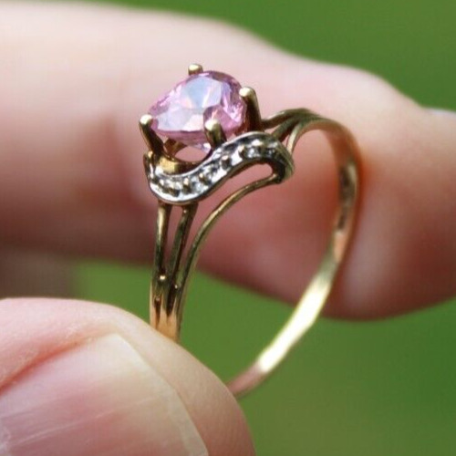 Estate Sale! 10k GOLD solid ring PINK SAPPHIRE he… - image 5