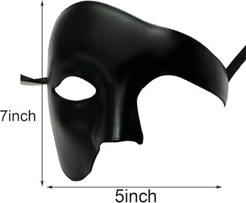 SN-C2-2 Phantom Mens Womens Masquerade Mardi Gras Venetian Costume Mask BLACK - Picture 9 of 11