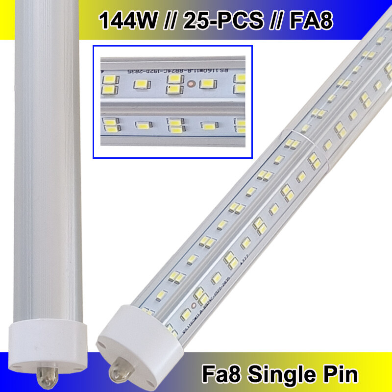 8FT T8 LED Tube Light 144W Single Pin Shop Bulbs 25-Pack