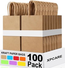 100 Pcs Brown Kraft Paper Gift Bags with Handles 5.25x3.25x8.25 Shopping Bags