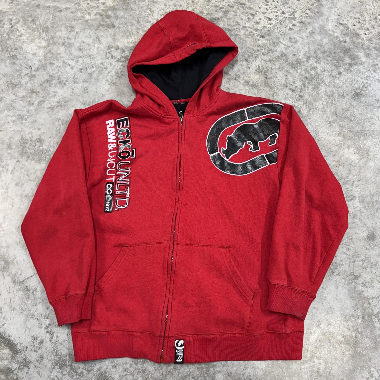 Ecko Unltd Hoodie Mens 2XL Red Full Zip y2k skater grunge 90s hip hop gothic