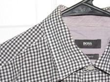HUGO BOSS Men's Medium Button Up Shirt Black White Check Regular Fit Long Slv