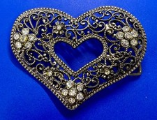 See Through Heart Shaped Girls Women's Silver Rhinestone accented Belt Buckle