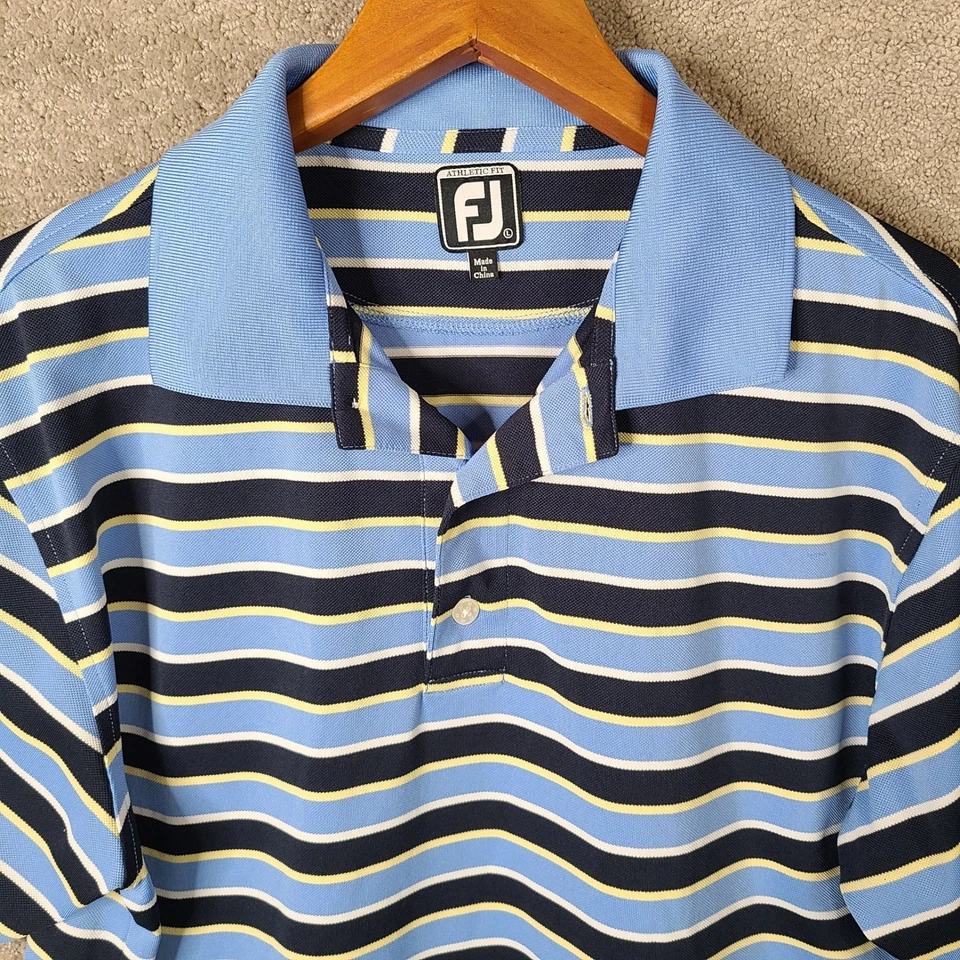 Camisa FootJoy FJ Para Hombres Grande Azul Rayas Calce Atlético Golf Polo Manga Corta Foto 2 de 4