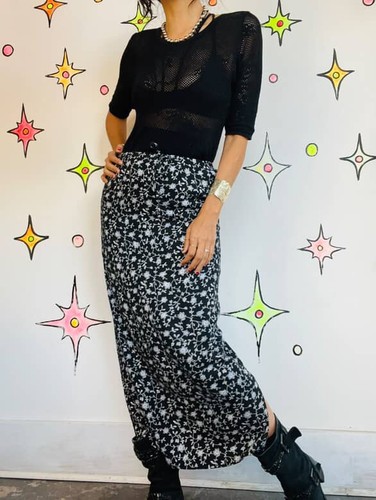 Vintage 90s Black Floral Fairy Grunge Maxi Skirt – Whimsy Goth Boho Vibes – Sz 4 - Picture 3 of 10