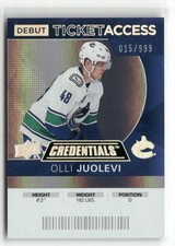2020-21 Upper Deck Olli Juolevi Credentials Debut Ticket Access Rookie RC /999