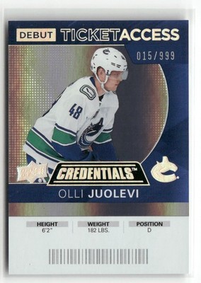2020-21 Upper Deck Olli Juolevi Credentials Debut Ticket Access Rookie RC /999