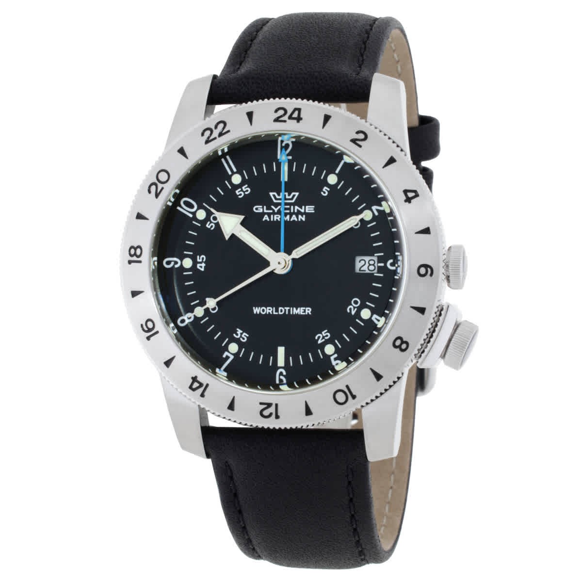 Glycine Airman Vintage GMT Quartz Black Dial Men's Watch GL1048