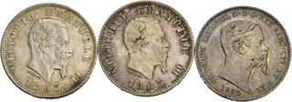 Künker: Italien Viktor Emanuel II. 3 x 1 Lira 1853 1863 Silber