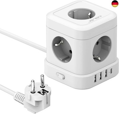 JSVER Steckdosenleiste Cube 5 Fach mit USB,Würfel Steckdosenleiste(3680W 16A) 
