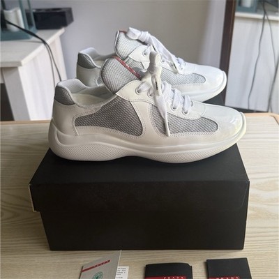 PRADA Classic White America's Cup Biker Fabric Sneakers Size 37