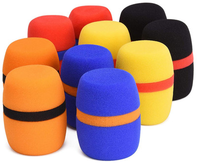 10 fundas de espuma para micrófono con anillos de color, reduce ruido y protege.
