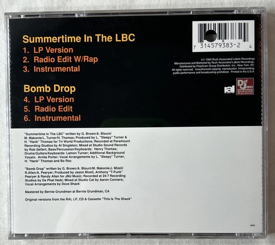 Dove Shack Summertime In The LBC/Bomb Drop Loose Open CD Single 1995 Rush Assc. Foto 2 de 4