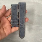 24mm/22mm  Padded  Gray   Genuine OSTRICH Leg LEATHER SKIN WATCH STRAP BAND