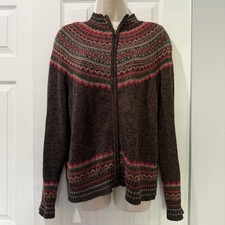 Vintage Tiara International Womens Cardigan Sweater L Brown Red Boho Retro 80  s