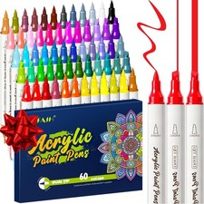 Acrylic Paint Markers - 60 Colors Dual Tip Brush  Chisel Best Easter Gifts...