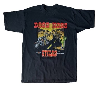 Vintage Y2K Boss Hoss Cycles T-Shirt V8 Chevy Power Double Sided Medium Black